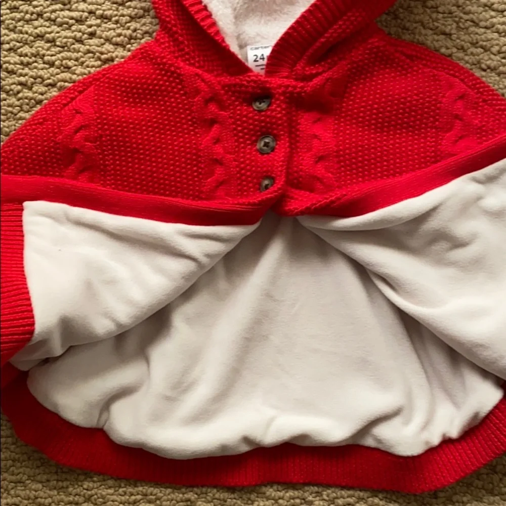 Red knitted shacket with hood. New with tags - Picture 4 of 7